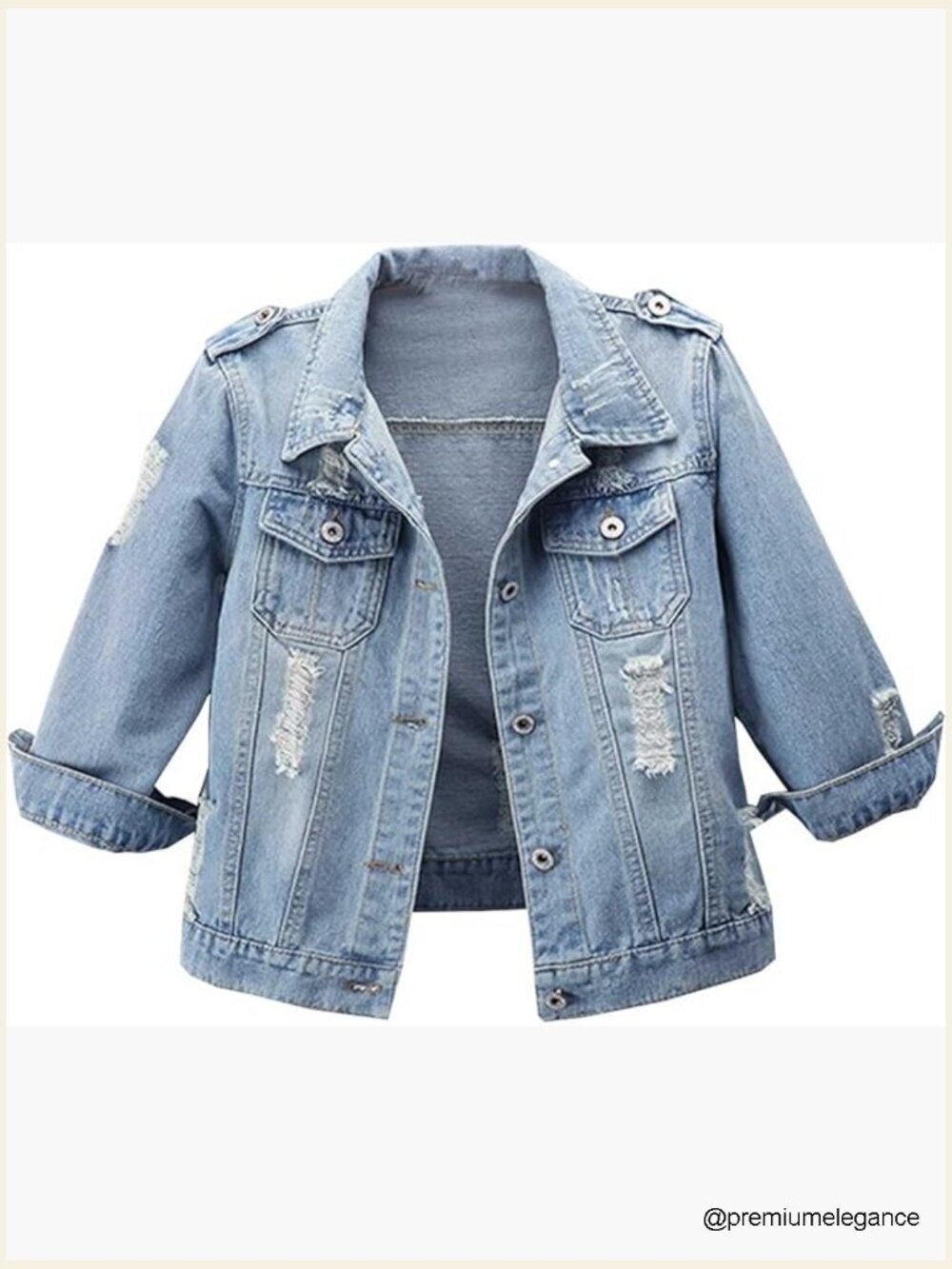Retro 3/4 Sleeve Denim Jacket Cropped Jean Coat